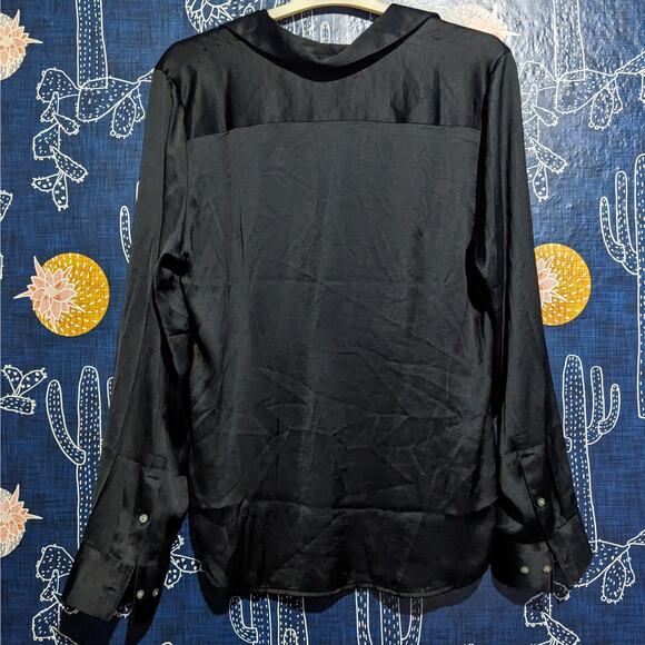 NWT Madewell Satin Darted Button-Up Shirt True Black Women's Size 14 #NN947 - Picture 9 of 13